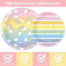 96 Pcs Rainbow Birthday Party Plates and Napkins Supplies Set Colorful Rainbow Party Disposable Paper Plates Tableware Kit Decorations Favors for Birthday Party Baby Shower for 24 Guests
