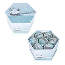 Invero 14 Piece Frosted Snow Village Christmas Theme Decoupage Baubles Set - Ideal for all Types of Christmas Trees or General Home Decoration - Includes Gift Storage Box
