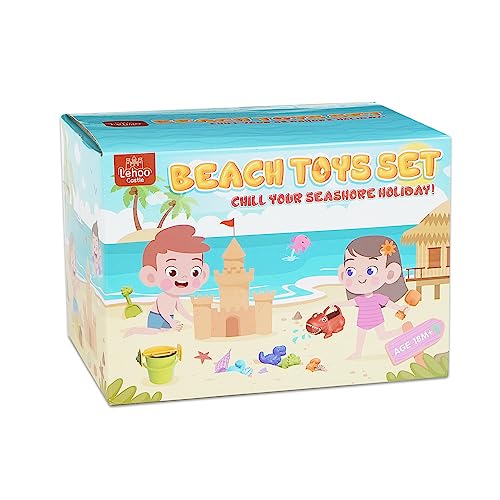 Lehoo Castle Beach Toys, Sand Toys for Kids 30 Pcs, Dinosaur Beach Sand Toy with Sand Molds Beach Bucket Sand Shovel Mesh Bag, Summer Outdoor Beach Supplies