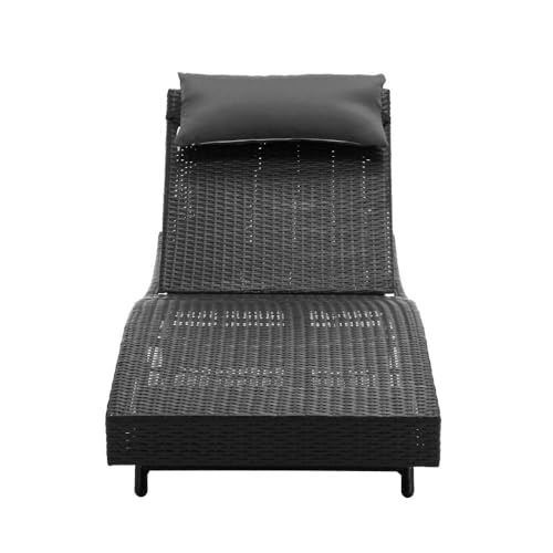 Gardeon Set of 2 Sun Lounge Camping Chair Wicker Lounger Rattan Day Bed, Chaise Beach Chairs Outdoor Furniture Garden Patio Setting Pool Backyard, Pillow Adjustable Backrest Black.