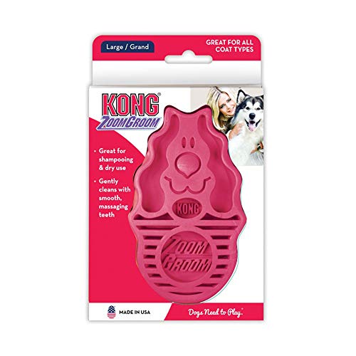 KONG - ZoomGroom - Dog Brush for Grooming and Shampooing - For Large Dogs (Red)