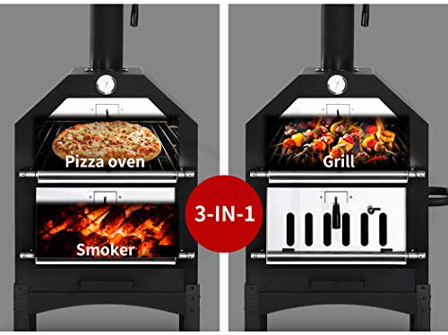 Charcoal Pizza Oven, 3in1 Grill Smoke Bake - Portable, Outdoor Grills and Smoker, Charcoal BBQ, Pizza Stone, Barbeque