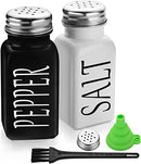 Salt and Pepper Shaker Set,Farmhouse Salt and Pepper Shakers,Vintage Glass Black and White Shaker Set with Stainless Steel Lid, Easy to Fill and Clean