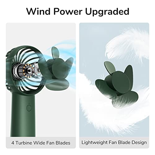 JISULIFE Handheld Fan, 4000mAh Small Portable Fan, Personal USB Rechargeable Pocket Fan [4-16H Working Time] Battery Operated Hand Fan with 3 Speeds for Outdoor/Travel, Summer for Men Women-Green