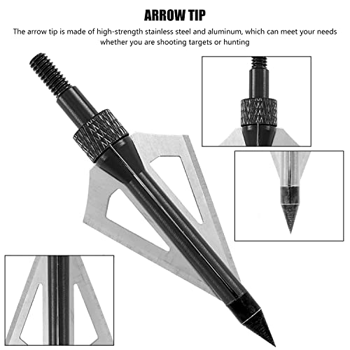 12pcs Archery Bow Hunting Tips Arrow Heads Screw 100 Grain 3 Blade Broadheads (Black)