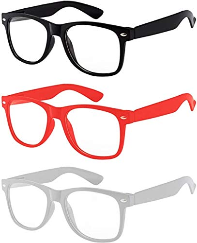 Boolavard 3 Pairs of Children's clear lenses Protect the Child's eyes from UVB UVA Blocking (Black, red, white)