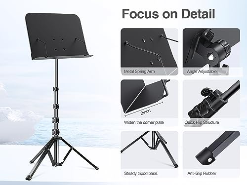 elitehood 72inch Heavy Duty Music Stand with Phone Holder, Foldable Music Stand for Sheet Music with Carrying Bag, Ultra-Stable Music Stand Suitable for Instrumental Performance & Band & Travel