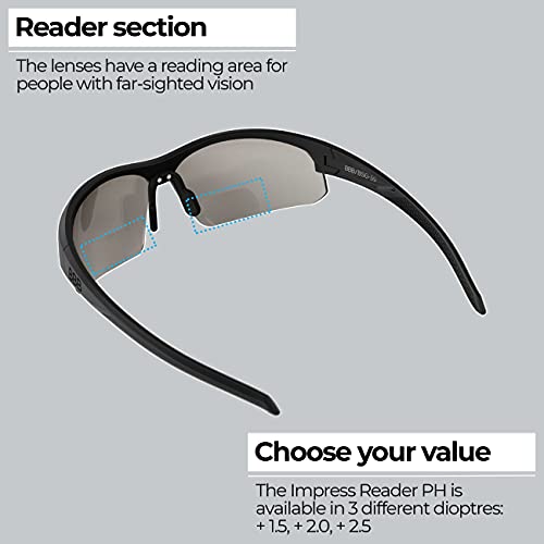 BBB Cycling BSG-59PH Impress Reader PH Sport Glasses with Interchangeable Lenses, Matt Black (Diopter Value +2.5)