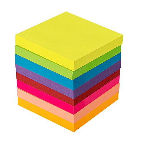 ZCZN 8 Assorted Colour Sticky Notes, 76 x 76 mm,100 Sheets/Pad Self-Sticky Notes, 8 Pads