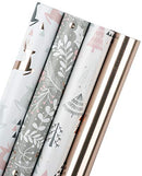 WRAPAHOLIC Christmas Wrapping Paper Roll - Rose Gold and Grey Holiday Design with Metallic Foil Shine - 4 Rolls - 30 Inch X 120 Inch Per Roll