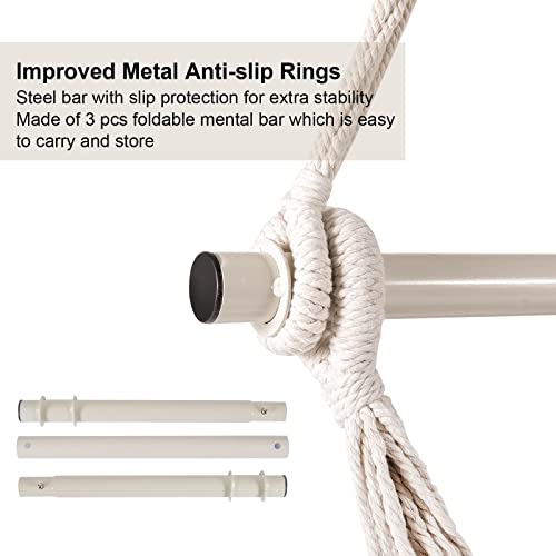 Hammock Chair, Large Hanging Chair, Soft Cotton Rope Swing Chair with High Load-Bearing Metal Rod,Indoor Outdoor Garden Yard Living Room,Max 150kg