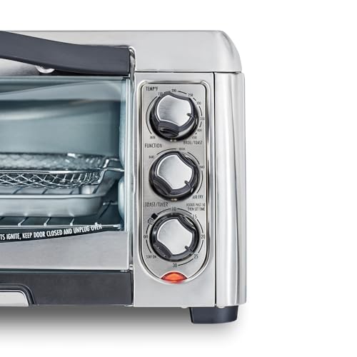 Hamilton Beach Air Fryer Countertop Toaster Oven with Large Capacity, Fits 6 Slices or 12” Pizza, 4 Cooking Functions for Convection, Bake, Broil, Easy Access, Sure-Crisp, Stainless Steel (31323)