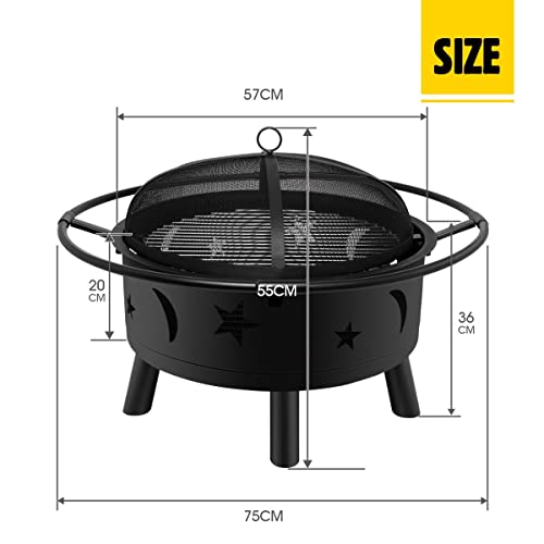 Maxkon 30 Inch 2 In 1 Fire Pit BBQ Grill Fireplace Smoker Brazier Outdoor Patio Heater Camping Portable