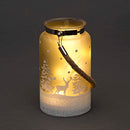 SHATCHI 16cm Christmas Decorated Jar Table Lamp Etched Glass Tube Winter Forest Scene Lantern LED Fairy Lights Battery Operated