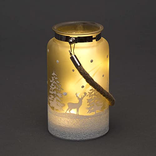 SHATCHI 16cm Christmas Decorated Jar Table Lamp Etched Glass Tube Winter Forest Scene Lantern LED Fairy Lights Battery Operated