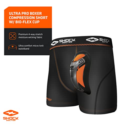 Shock Doctor Men's Ultra Pro Boxer Compression Shorts with Ultra Cup, Black, X-Large