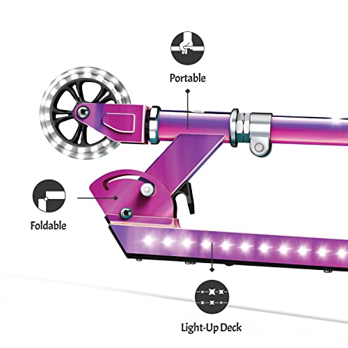 Jetson Jupiter Kick Scooter for Kids, LED Light-up Scooter, Adjustable Handlebar, Rear Brake, Lightweight Design, Iridescent