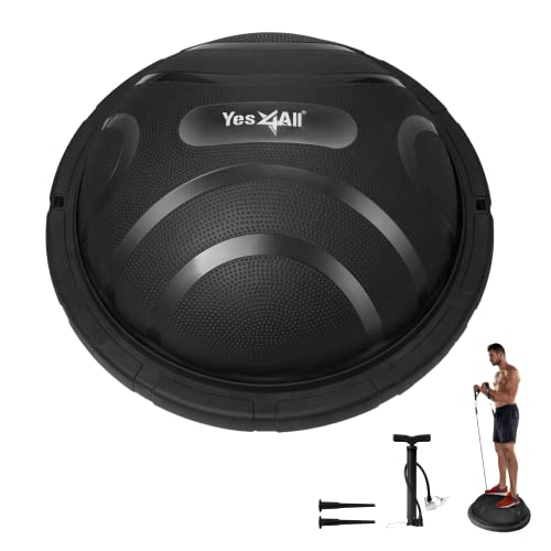 Yes4All Upgraded Premium Half Ball Balance Trainer with Hook, Stability Ball for Exercise, Home Gym Full Body Workouts - Black