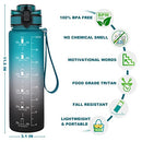 GEMFUL 1L Water Bottle with Motivational Time Marker with Straw Tritan BPA Free Drink Bottles for Fitness Gym and Sports