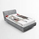 Ambesonne Christmas Fitted Sheet, Dog and Cat in Santa Red Hats Funny Puppy and Kitty Domestic Pet Animal, Bed Cover with All-Round Elastic Deep Pocket for Comfort, Twin XL Size, Grey White