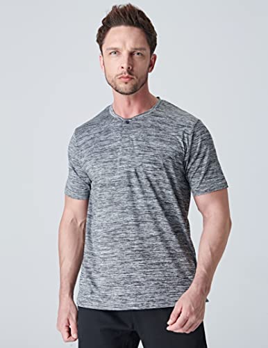 3 Pack: Mens Polo Shirts, Business Casual Golf Henley Work Shirts for Men, Collarless Short Sleeve Stylish Athletic Tshirts, Heather Gray/Navy/Black, 5X-Large
