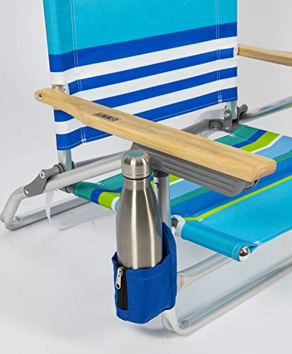 Rio Beach Classic 5-Position Lay-Flat Folding Beach Chair, 30.8" x 24.75" x 29.5", Cool Blue Stripes, Pink/White/Beige/Black, 1 Count (Pack of 1)