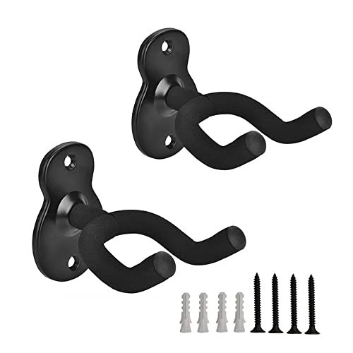 Wanfoou 2 Pack Guitar Wall Mount Hanger Hook,Hook Black Metal Guitar Holder,Musical Instruments Stand for Hanging All Size Guitars,Mandolin, Bass, Banjo