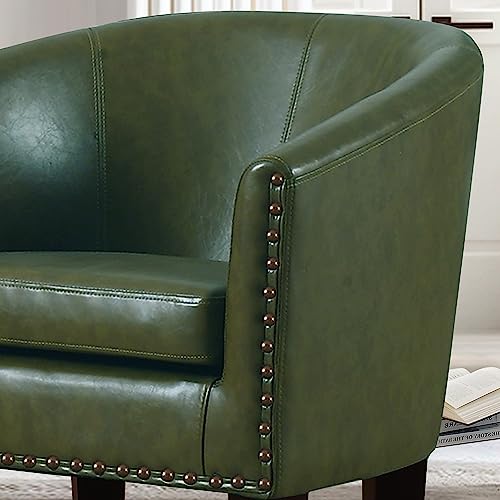 Rosevera Duilio Club Style Barrel Armchair for Living Room, Faux Leather, Standard, Jade Olive