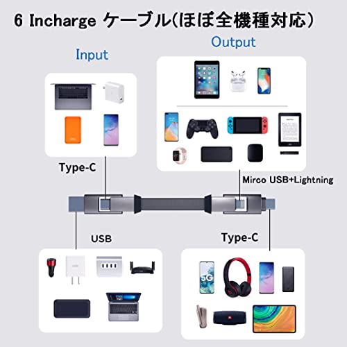 inCharge 6 Max - The Six-in-One Extra Long Cable for Home & Travel with 5ft/1.5m Charging USB/USB-C/Micro USB/Lightning Cable for All of Your Devices