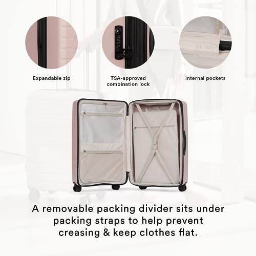 ANTLER Stamford Suitcases | Cabin, Medium & Large | Super Light, Hard Shell Cases for Travel | Luggage with 4 Wheels, Expandable Zip, Twist Grip Handle, USB Port on Cabin & TSA Lock, Putty, L