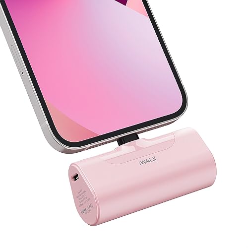 iWALK Power Bank, 4500mAh Portable Charger, Ultra-Compact Mini Power Bank Battery Pack Compatible with iPhone 14/13/12/11/X Series, Airpods and More, Pink