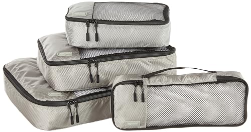 Amazon Basics 4 Piece Packing Travel Organizer Cubes Set, Grey