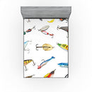 Ambesonne Fishing Fitted Sheet, Several Fish Hook Equipment Objects Trolling Angling Netting Gathering Activity, Bed Cover with All-Round Elastic Deep Pocket for Comfort, King Size, White Gray