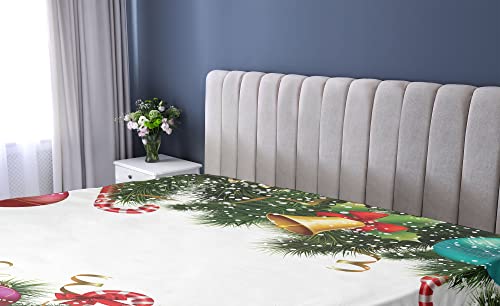 Ambesonne Christmas Fitted Sheet, Happy New Year Greeting Celebrations with Holly Garland Design, Soft Decorative Fabric Bedding All-Round Elastic Pocket, Queen Size, Maroon Green