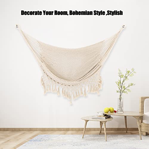 Hammock Chair, Large Hanging Chair, Soft Cotton Rope Swing Chair with High Load-Bearing Metal Rod,Indoor Outdoor Garden Yard Living Room,Max 150kg