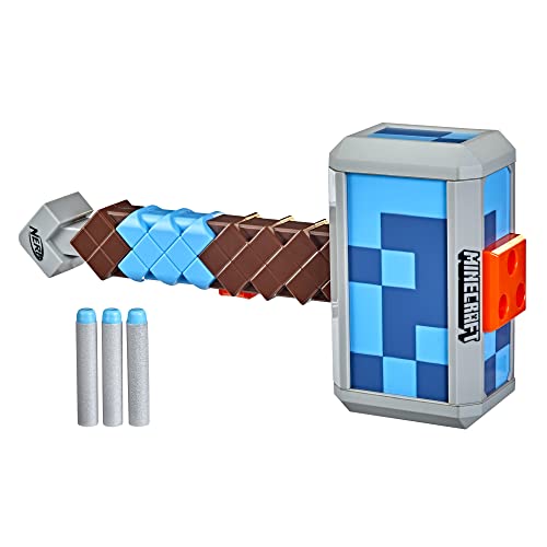 Nerf Minecraft Stormlander Dart-Blasting Hammer, Fires 3 Darts, Includes 3 Official Nerf Elite Darts, Pull-Back Priming Handle