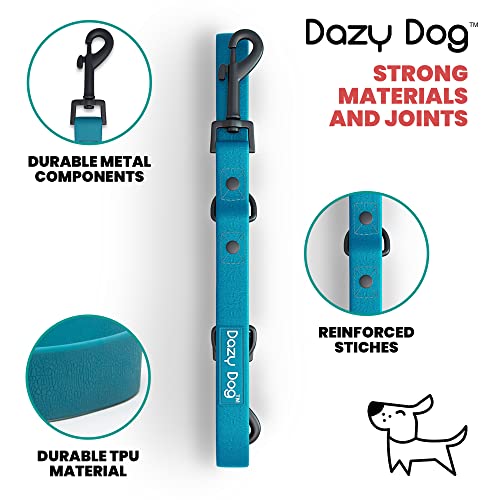 Dazy Dog Waterproof Dog Leash - Adjustable TPU Dog Lead with Reinforced Stitching - Durable Long Dog Lead for Small, Medium and Large Dogs. Long Leash Great for Training (Small/Medium, Teal)