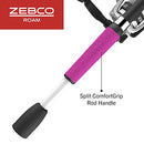 Zebco Roam Spinning Reel and 2-Piece Fishing Rod Combo, Durable Fiberglass Rod with ComfortGrip Handle, Right or Left-Hand Interchangeable Retrieve, Pink
