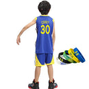 Stephen Curry Basketball Jerseys Sets for Kids,Golden State Warriors Youth # 30 Jersey-Boys and Girls Performance Training Tops + Shorts + Wristband,Children's Birthday Gifts(#30/Blue,M)