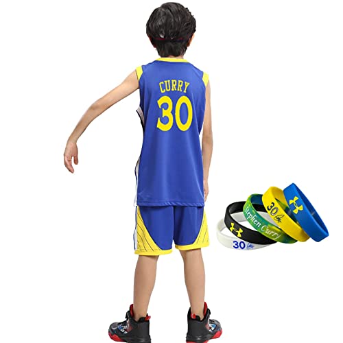 Stephen Curry Basketball Jerseys Sets for Kids,Golden State Warriors Youth # 30 Jersey-Boys and Girls Performance Training Tops + Shorts + Wristband,Children's Birthday Gifts(#30/Blue,M)