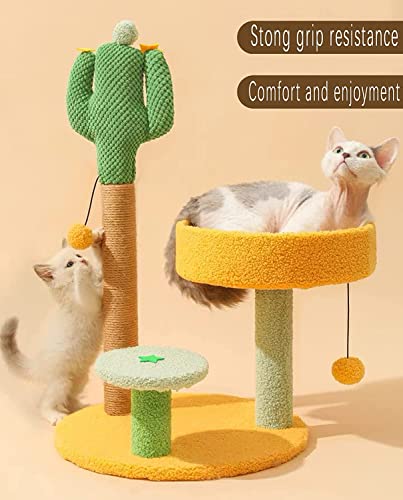 UPET Cat Tree 67cm Tall Cactus Cat Tower with Hanging Ball Scratching Posts Unique Cute Kitten Claw Scratcher Cat Tower with Soft Perche and Fully Wrapped Sisal Scratching Post for Indoor Cats Kittens