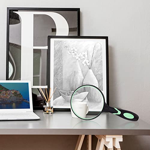 Large Magnifying Glass 5X Handheld Reading Magnifier for Seniors & Kids - 100MM 4INCHES Real Glass Magnifying Lens for Book Newspaper Reading, Insect and Hobby Observation, Classroom Science (Green)