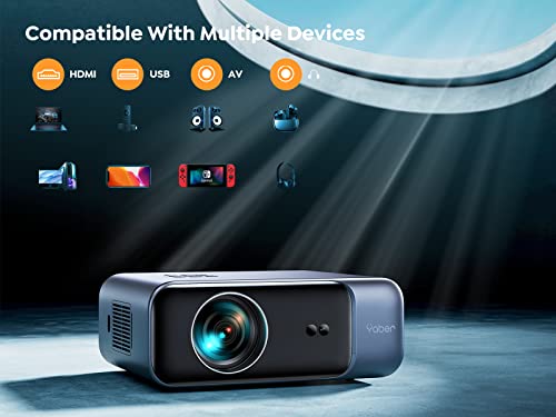 【Auto Focus & Keystone】4K Projector, Yaber Pro V9 WiFi 6 Bluetooth Projector, 500ANSI Native 1080P Portable Projector with Carry Bag, 300" Home & Outdoor Projector Compatible with Smartphone/PC/TV Stick/PPT/PS5/USB/HDMI/AV