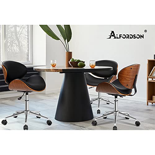 ALFORDSON Home Office Chair Wooden Executive Computer Chair Swivel Kids Adult Leather Armchair Home Desk Chair Height Adjustable Task Chair in Mid Back Study Living Room Black