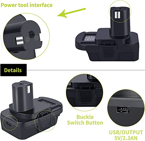 DM18RL Battery Adapter for Roybi 18V Tools, with USB for Dewalt for Milwaukee M18 Battery Convert to Ryobi 18V Lithium-ion Battery RB18L50 RB18L40 RC18115 5132000047 RB18L20 etc