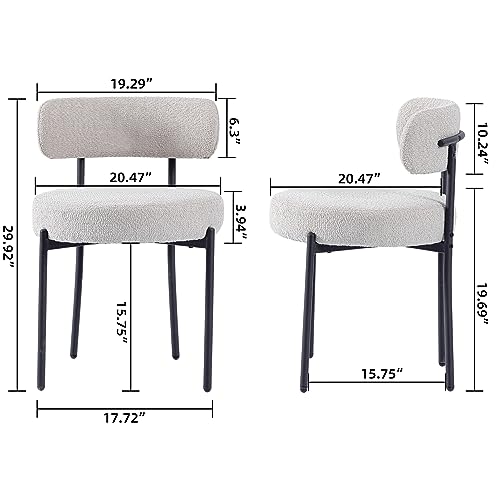 DYHOME Light Grey Dining Chairs Set of 2, Modern Dining Room Chairs Mid-Century, Round Upholstered Kitchen Chairs, Boucle Sherpa Dining Chair with Black Metal Legs