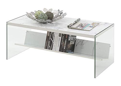 SoHo Coffee Table with Shelf, White Faux Marble/Glass