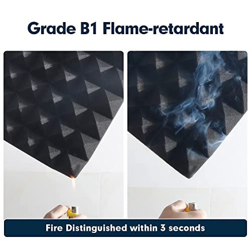 Hertber-24 Pack Acoustic Panels Sound Proof Foam 12 x 12 x 2 Inches Acoustic Foam Pyramid Black Sound Panels For Wall Sound Absorbing