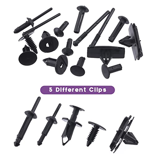 Swpeet 111Pcs 5 in 1 Fastener Bumper Retainer Clips Car Clips with Fastener Remover Kit, Plastic Rivets Grille Fender Flare Hardware Compatible with 2007-2022 Jeep Wrangler & 2005-2010 Grand Cherokee