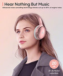 Rose Gold Active Noise Cancelling Headphones with Microphone，INFURTURE Wireless Over Ear Bluetooth Headphones, Deep Bass, Memory Foam Ear Cups, Quick Charge 40H Playtime, for TV, Travel, Home Office